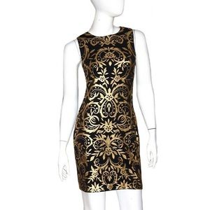 Bacci Dress NWT Sz Small Black Gold Design Sheath